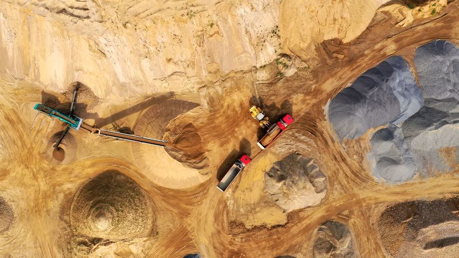 High angle view by drone of industrial sand  