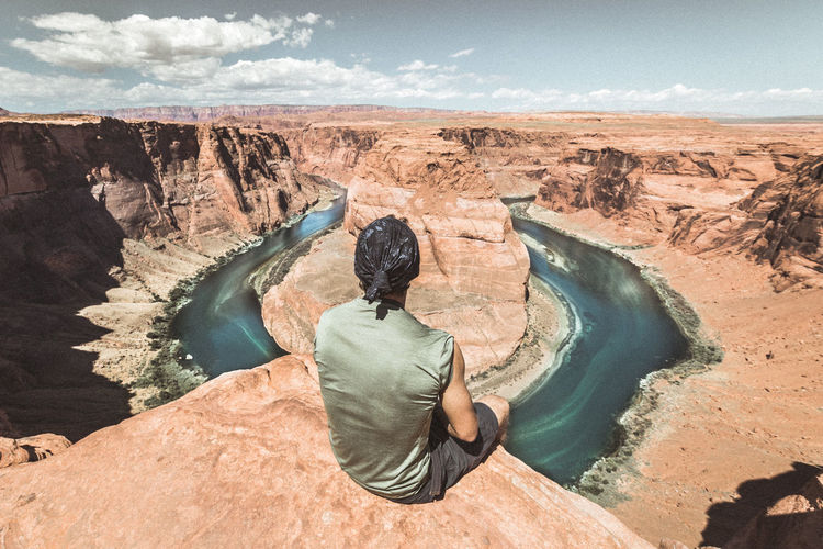 Rear view of woman at horseshoe bend