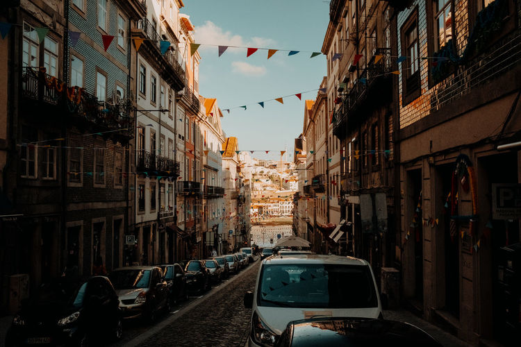 Cars parked on street amidst buildings in city