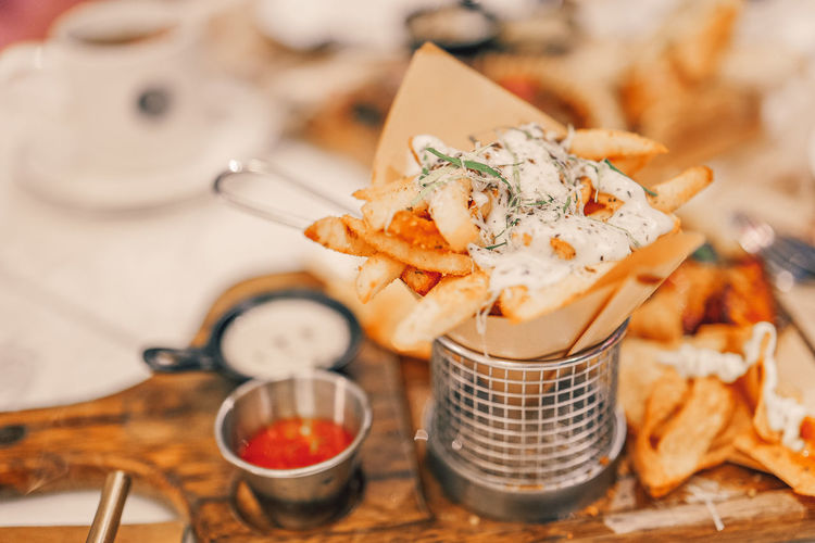 Close-up of food on table