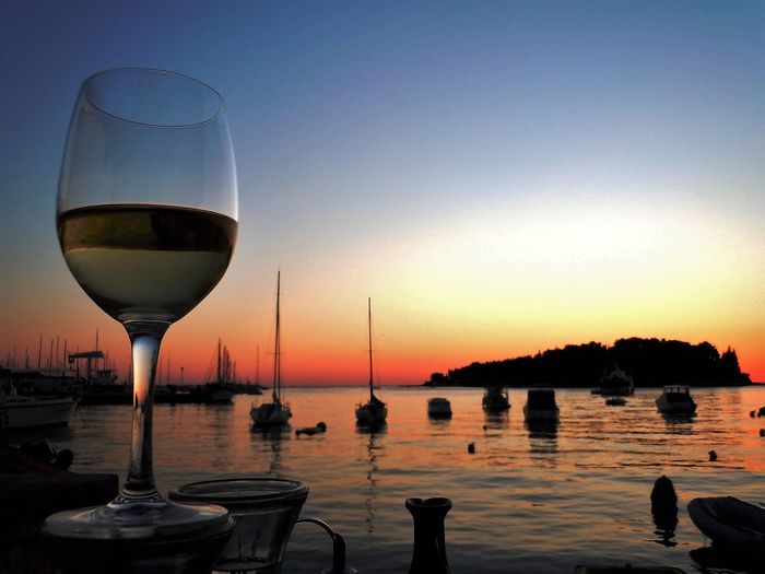 Close-up of wine at sunset