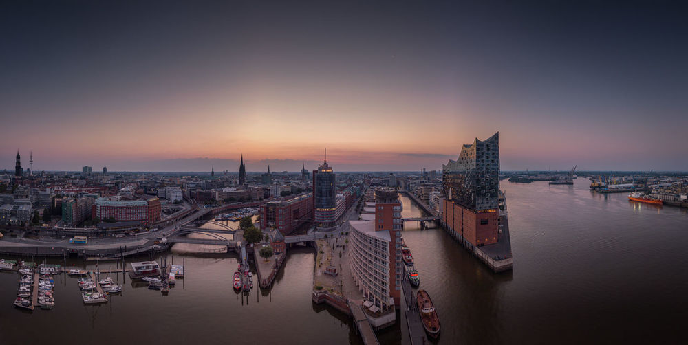 Panorama of the hafencity and speicherstadt in hamburg in the morning