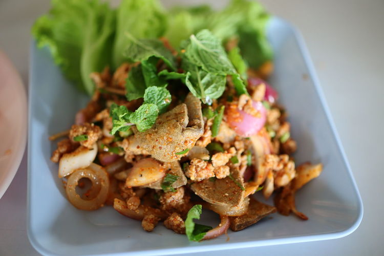 Close-up of food served in plate