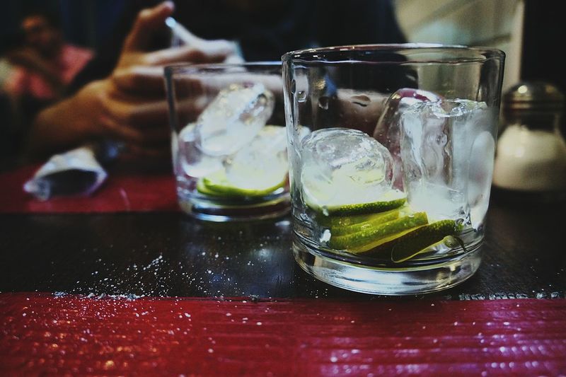 Close-up of empty cocktails  on table