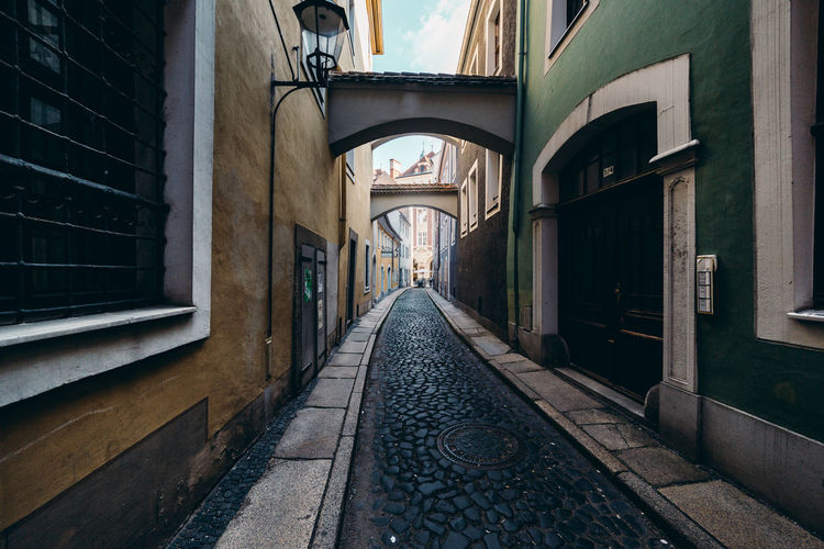 Narrow alley along buildings