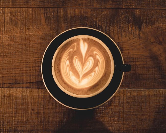 Directly above shot of cappuccino on table