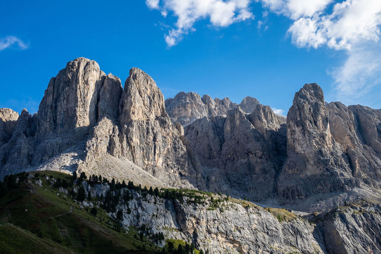 Panoramic view of rocks and mountains against sky