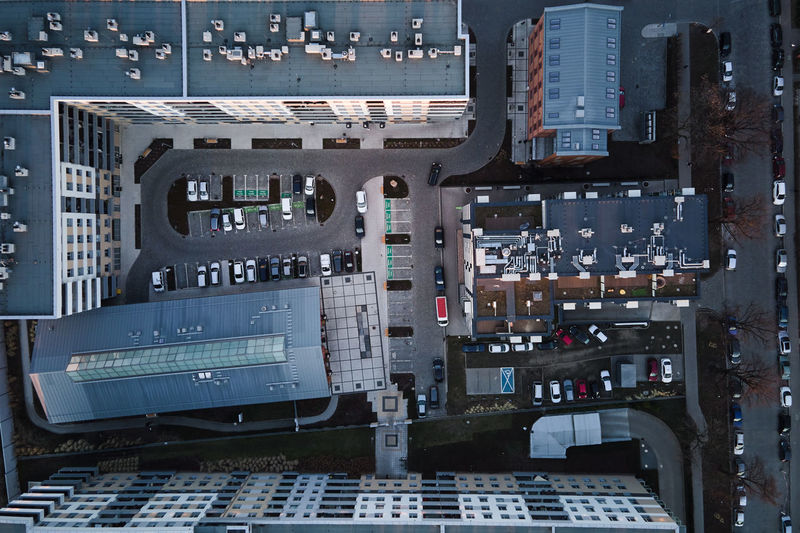 Residential building with parked cars