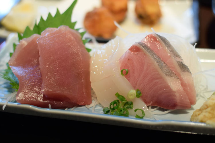 Close-up of sushi served in plate