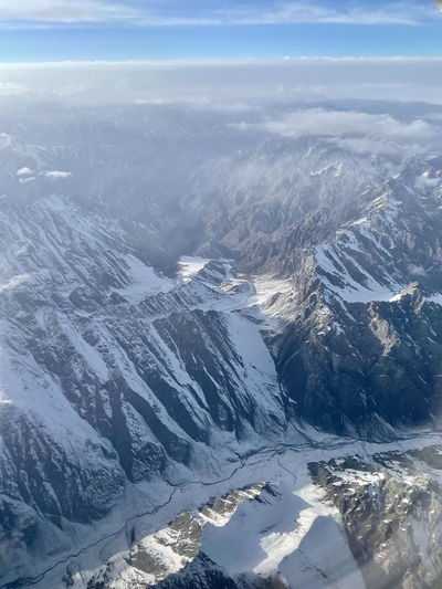 Flying over iced capped mountains in xinjiang proving china