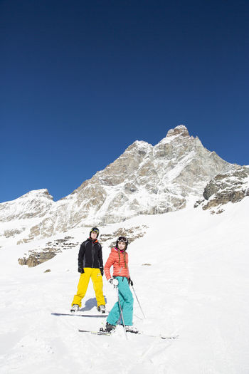 Young couple skiing