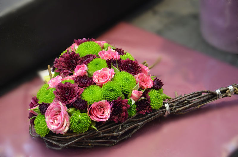 Close-up of pink roses in basket