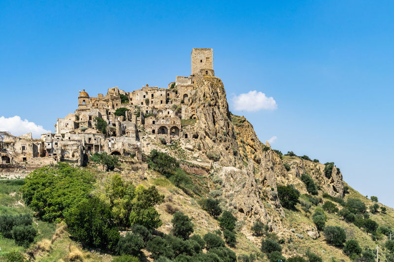 View of craco, a ghost town in basilicata region abandoned due to natural disasters, italy