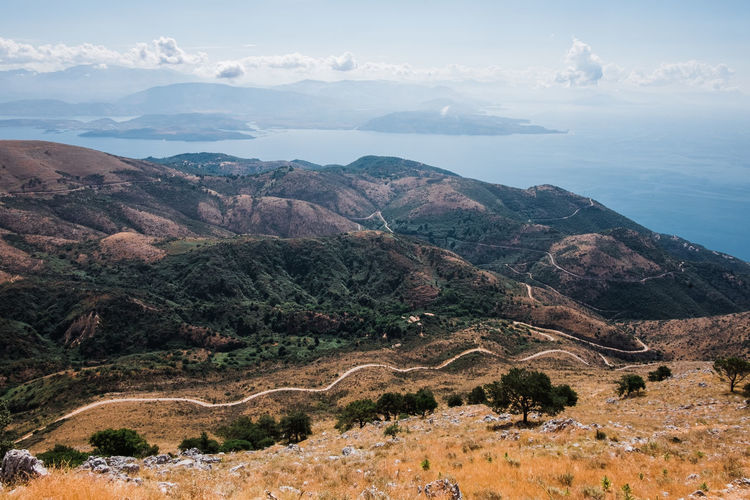 View from pantokrator the highest mountain on corfu towards the ocean and albania