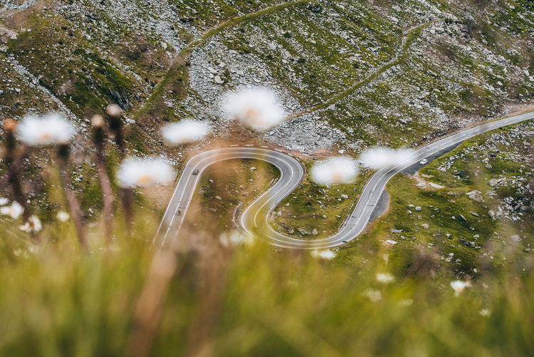 High angle view of winding road in mountain