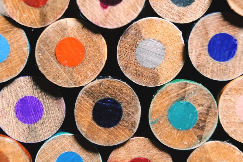 Close-up of colored pencil cross section