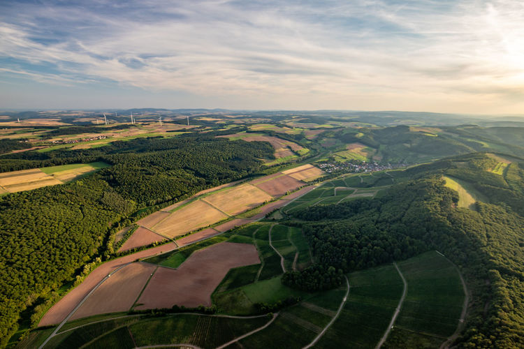 Aerial view at a landscape in germany, rhineland palatinate near bad sobernheim