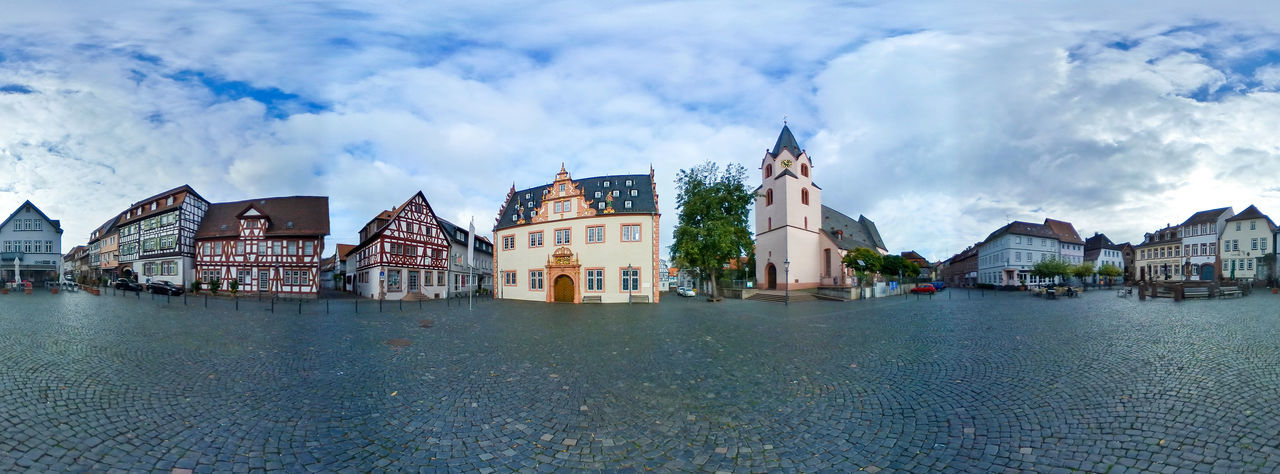 360 degree panorama of a market place in a german city 