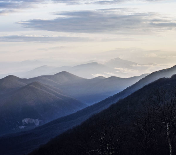Sunrise hits the tops of mountains along the blue ridge parkway