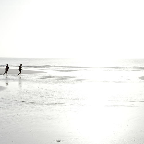 Silhouette people on beach against sky