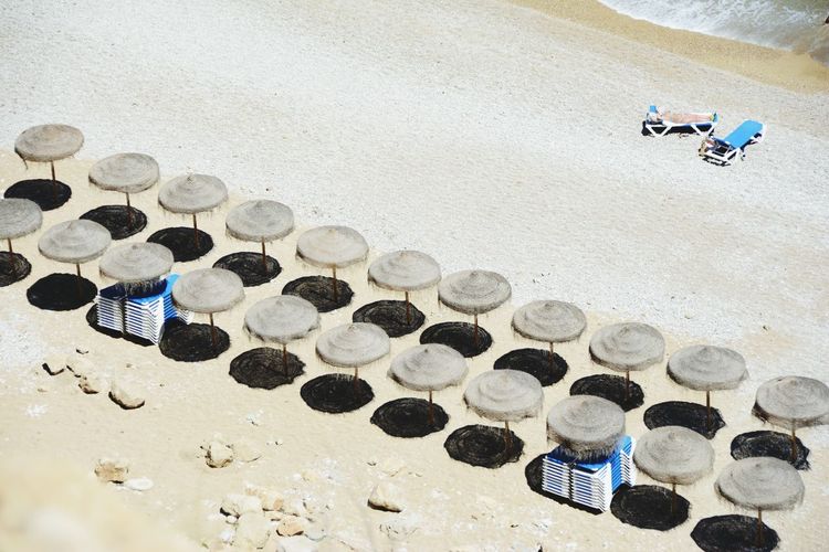 High angle view of candles on beach