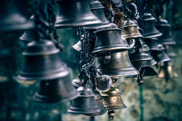 Close up of bells hanging