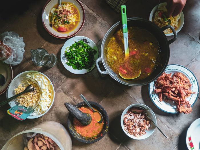 High angle view of food on table