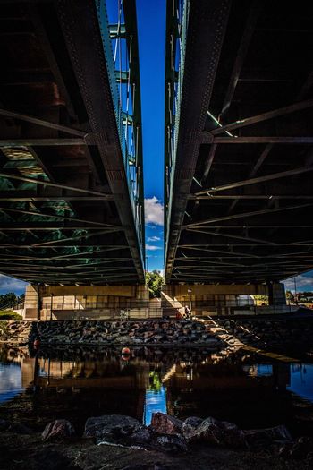 High angle view of bridge in city against sky