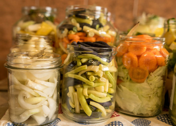 Canned vegetables, salting various vegetables in glass jars for long-term storage