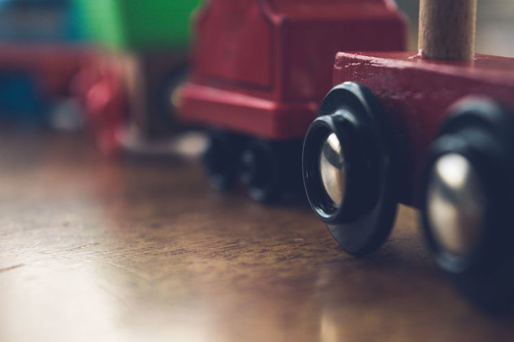 Close-up of toy car on table