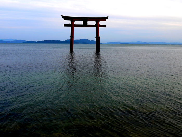 Small floating torii in lake biwa