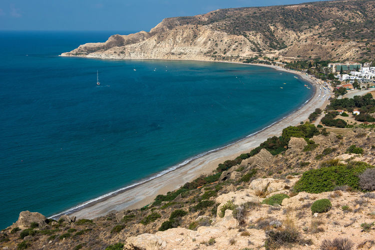 Scenic view of sea against blue sky
