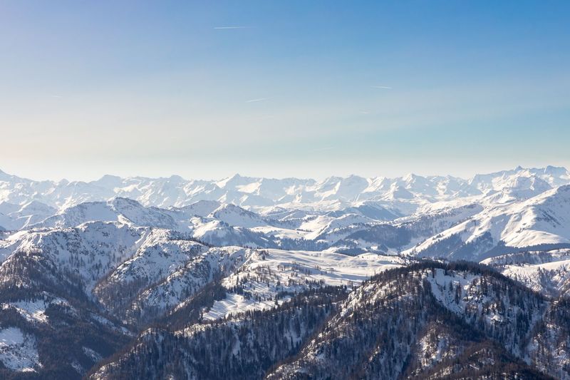 Scenic view of snowcapped mountains against sky