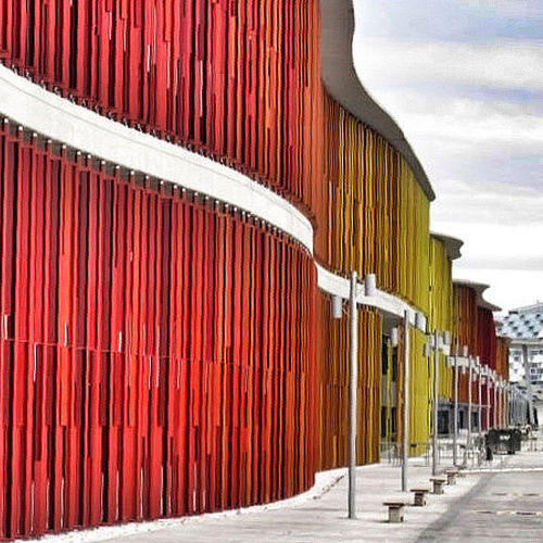 Row of building against sky in city