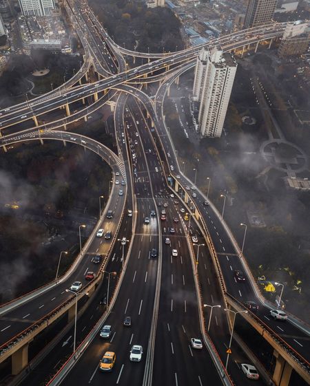 High angle view of highway in city