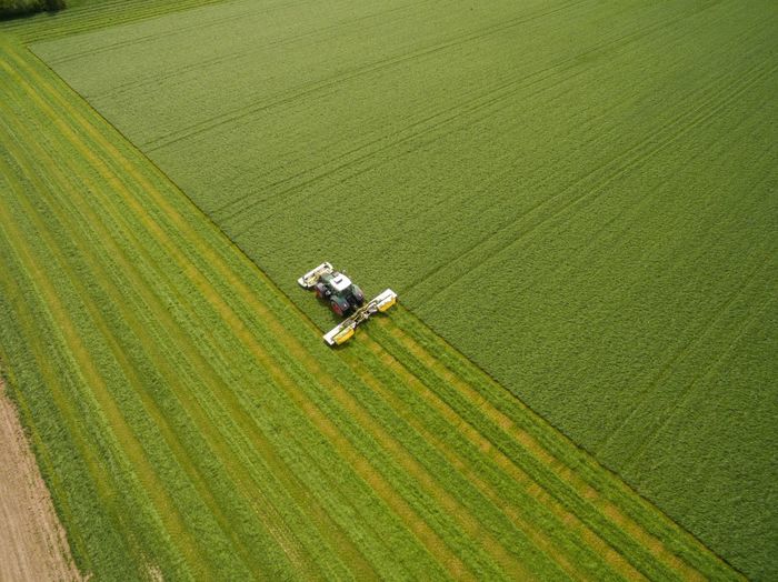 High angle view of tractor on agricultural field