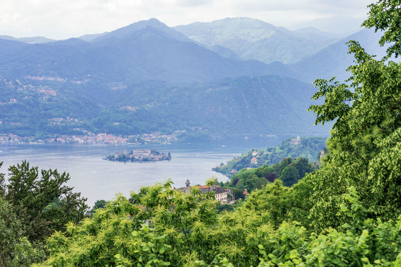 The orta lake seen from a hiking path closed to its coast, in the picture the island san giulio