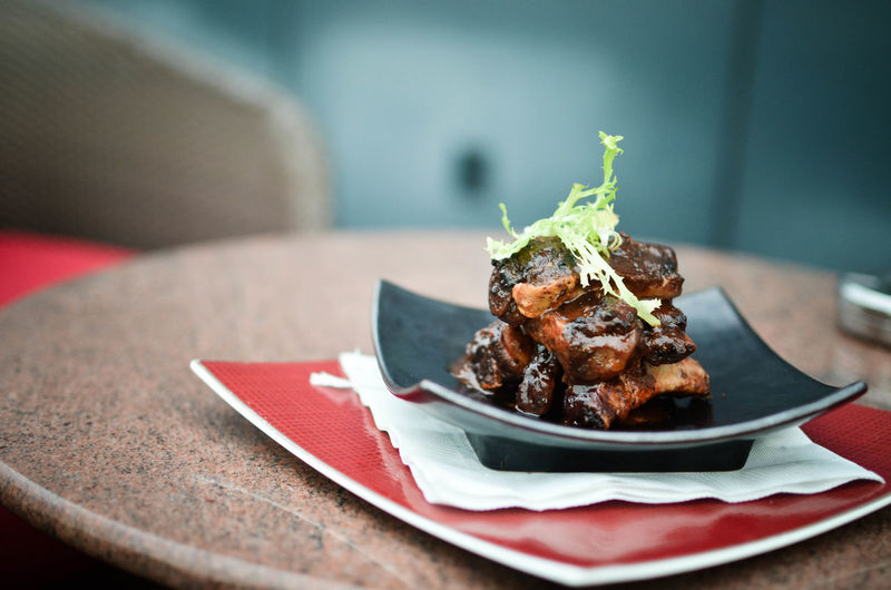 Close-up of fresh food served on table at restaurant