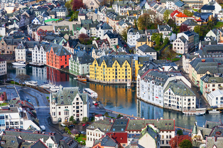 Beautiful old city view in alesund, norway