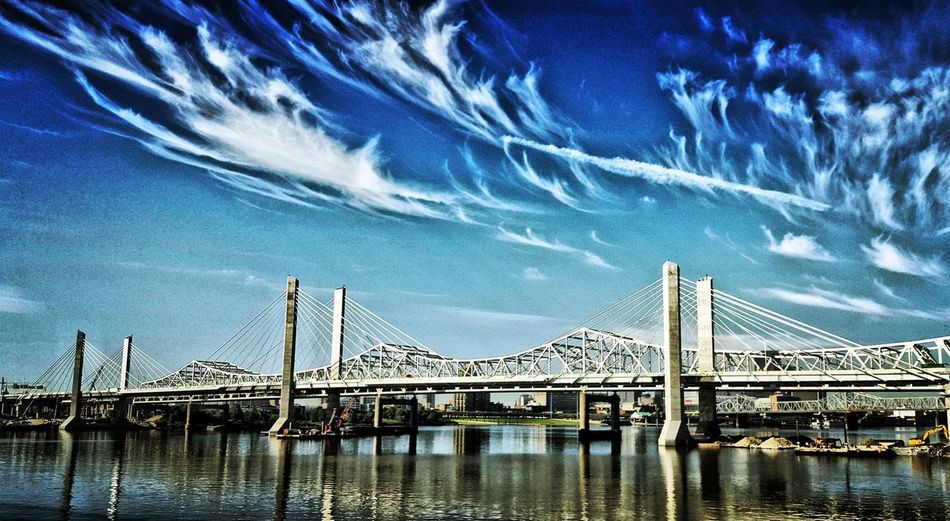 Bridge over river against blue sky