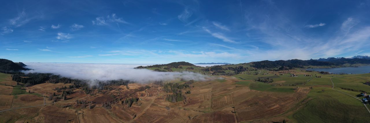Panoramic drone flight in autumn. 