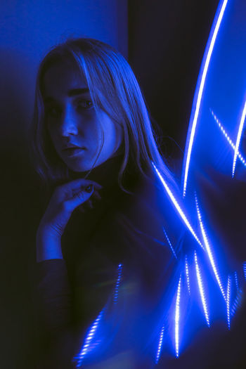 Neon portrait blue lines