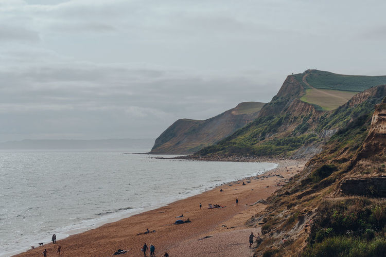 Scenic view of thorncombe beacon hill and eype beach on dorsets jurassic coast, uk.