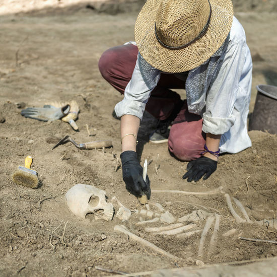 Archaeological excavations. ancient human skeleton