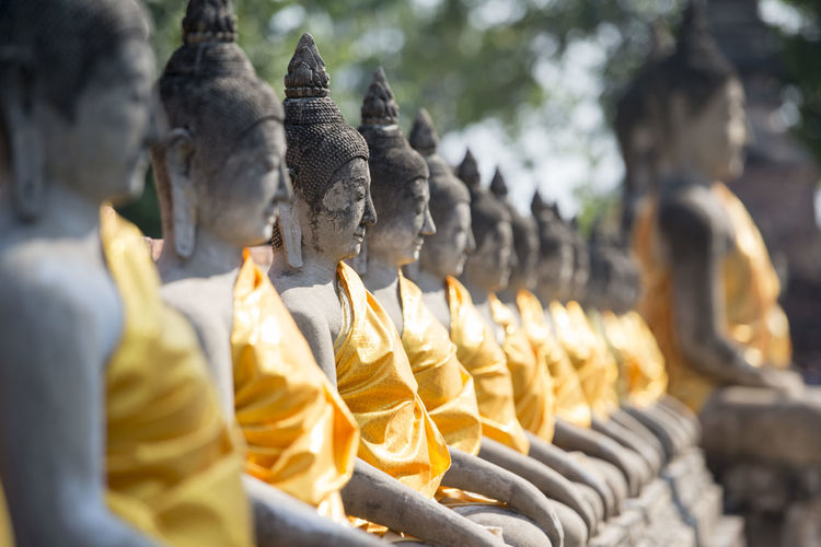 Buddha statues in row at wat yai chai mongkhon