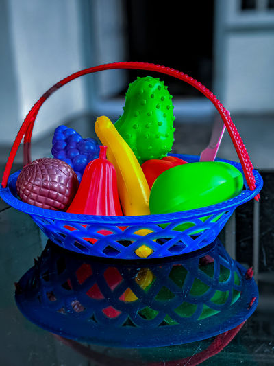 Close-up of multi colored candies in basket
