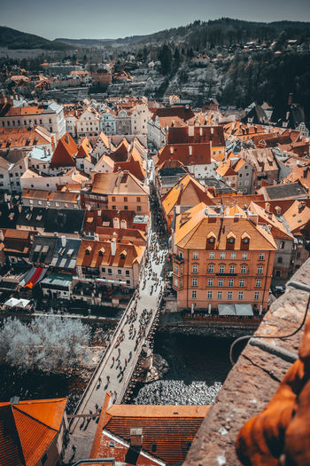 High angle view of town in city