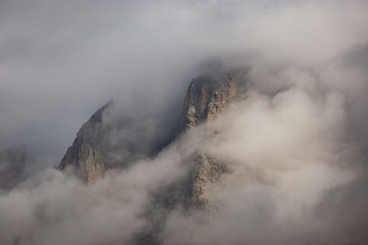 High angle view of mountains during foggy weather