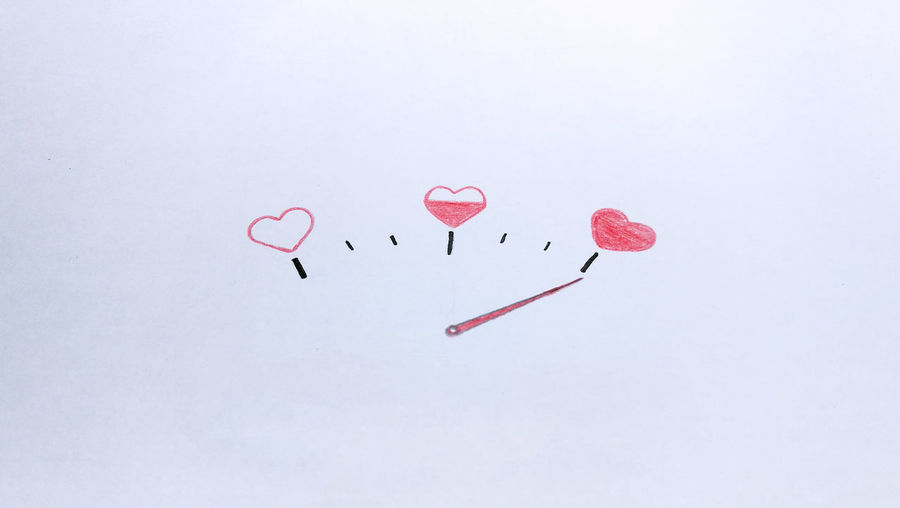 High angle view of heart shape on paper against white background