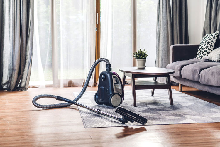 High angle view of vacuum cleaner at home